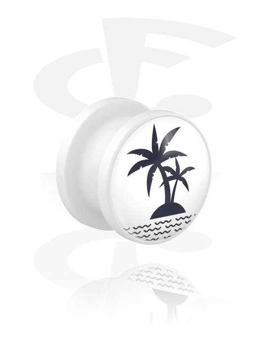 Tunnels & Plugs, Screw-on tunnel (acrylic, white) with motif "palm trees", Acrylic