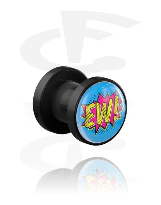 Tunnels & Plugs, Screw-on tunnel (acrylic, black) with "Ew" lettering, Acrylic