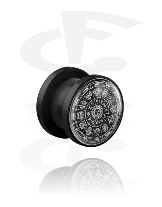 Tunnels & Plugs, Screw-on tunnel (acrylic, black) with Zodiac Circle, Acrylic