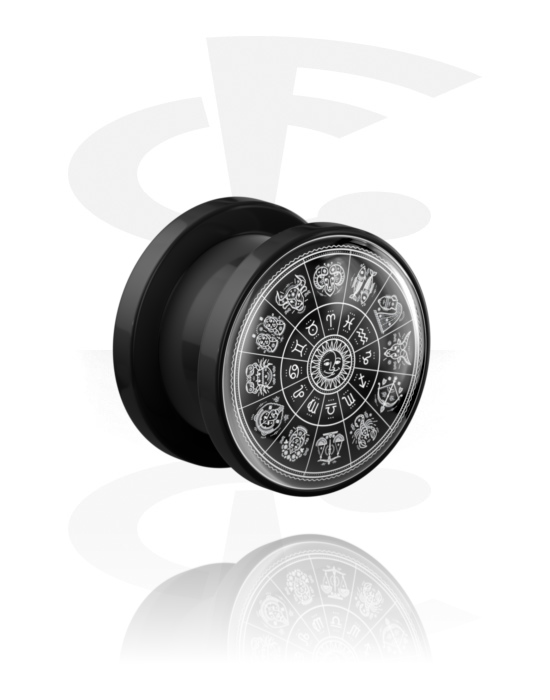 Tunnels & Plugs, Screw-on tunnel (acrylic, black) with zodiac design, Acrylic