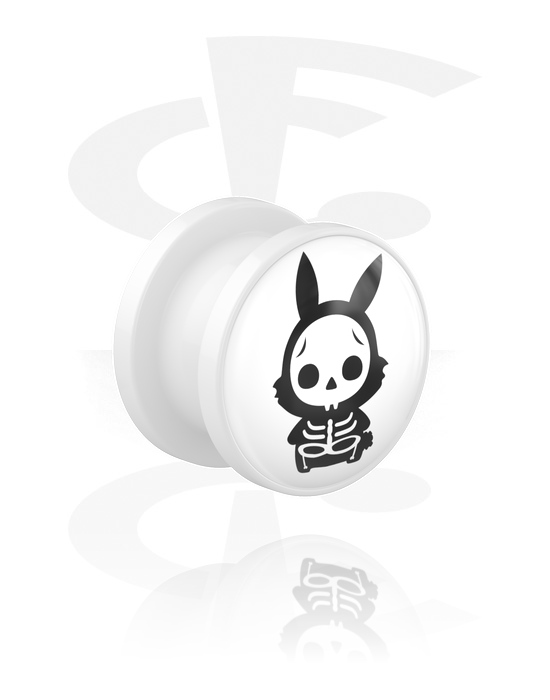 Tunnlar & Pluggar, Screw-on tunnel (acrylic, white) med motif "cute bunny skeleton", Akryl
