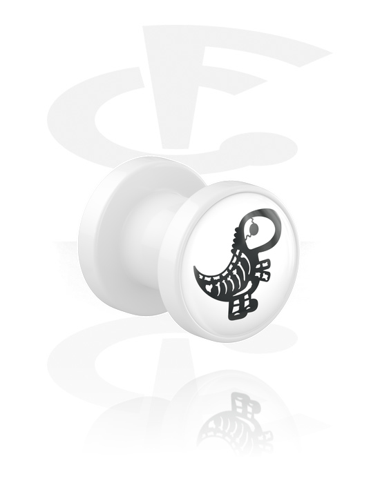 Tunnels & Plugs, Opschroefbare tunnel (acryl, wit) met motief ‘cute skeleton dinosaur’, Acryl
