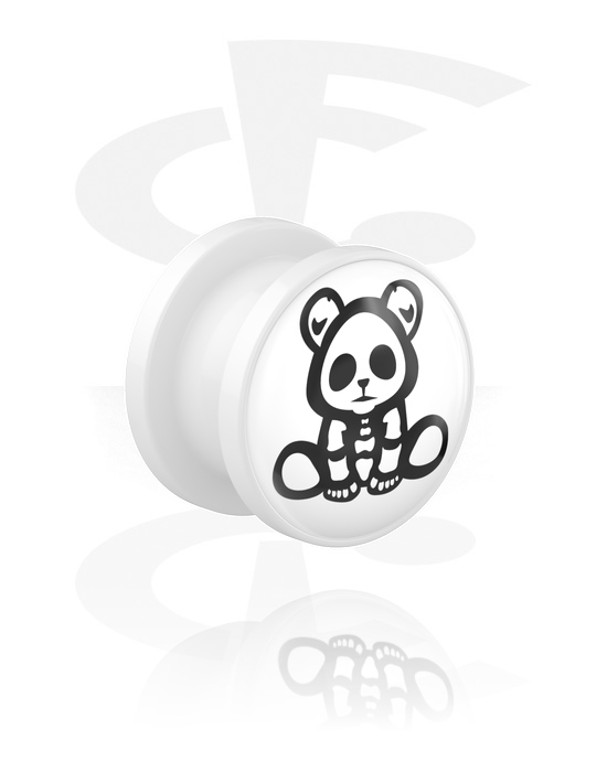 Alagutak és dugók, Screw-on tunnel (acrylic, white) val vel motif "cute skeleton teddy bear", Akril