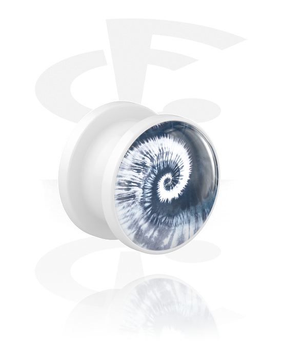 Tunnels & Plugs, Opschroefbare tunnel (acryl, wit) met Blauw batikdesign, Acryl