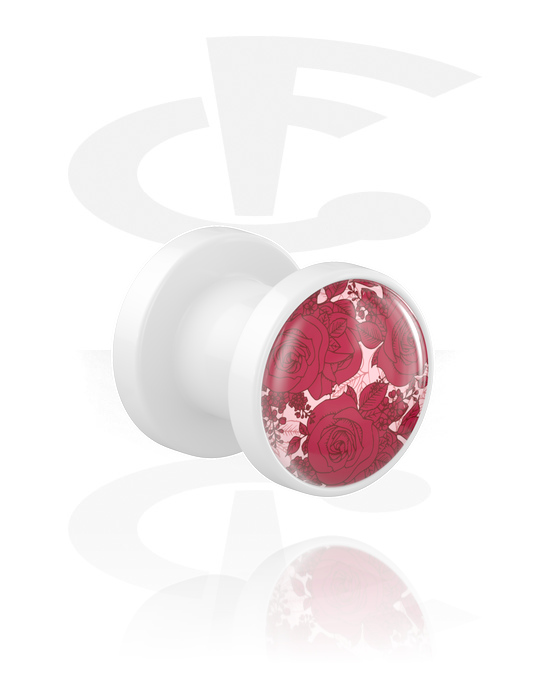 Tunnels & Plugs, Screw-on tunnel (acrylic, white) with rose design, Acrylic