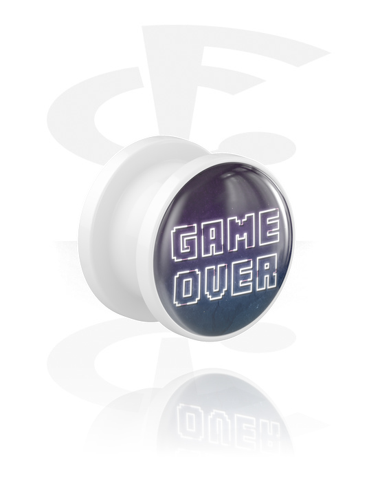 Tunnels & Plugs, Screw-on tunnel (acrylic, white) with "Game over" lettering, Acrylic