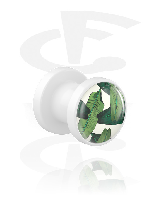 Tunnels & Plugs, Screw-on tunnel (acrylic, white) with leaf design, Acrylic