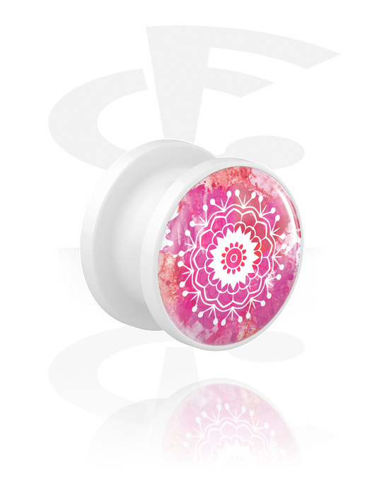 Tunnels & Plugs, Opschroefbare tunnel (acryl, wit) met Blauw batikdesign, Acryl