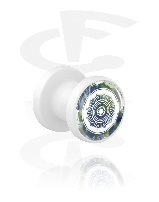 Tunnels & Plugs, Opschroefbare tunnel (acryl, wit) met mandala-motief, Acryl