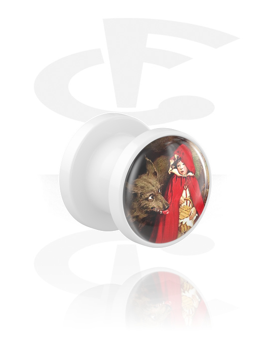 Tunnels & Plugs, Screw-on tunnel (acrylic, white) with motif "Little Red Riding Hood", Acrylic