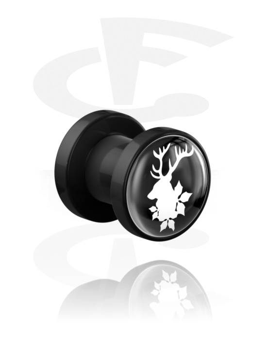 Tunnels & Plugs, Black Tunnel with winter stag design, Acrylic