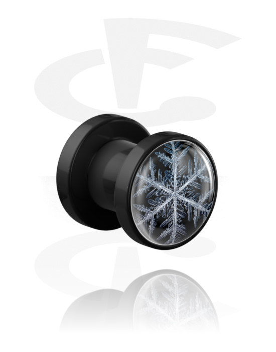 Tunnels & Plugs, Black Tunnel with snowflake design, Acrylic