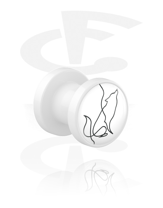 Túneis & Plugs, Túnel com rosca (acrílico, branco) com motivo "lobo com desenho de uma linha", Acrílico