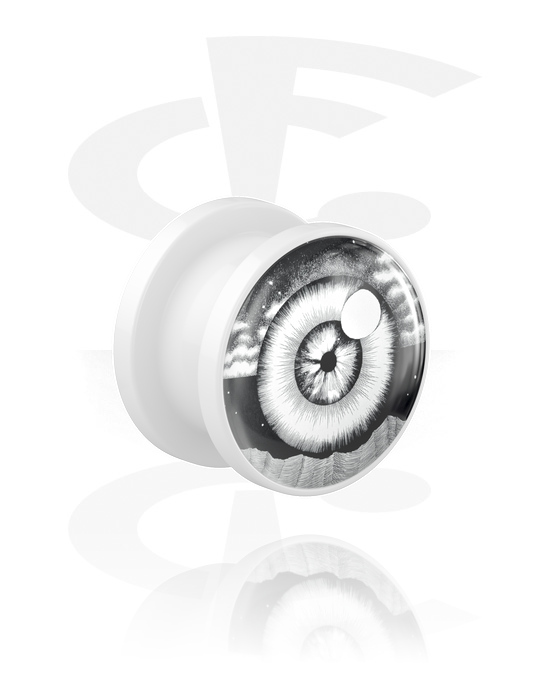 Tunnels & Plugs, Opschroefbare tunnel (acryl, wit) met oog-motief, Acryl