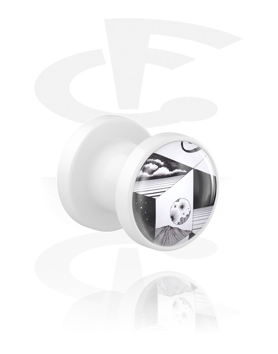 Tunnels & Plugs, Screw-on tunnel (acrylic, white) with black and white design, Acrylic