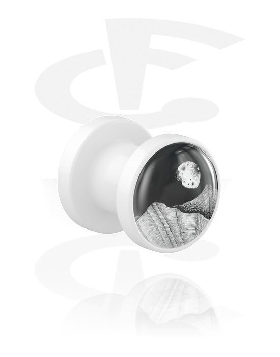 Tunnels & Plugs, Screw-on tunnel (acrylic, white) with black and white design, Acrylic