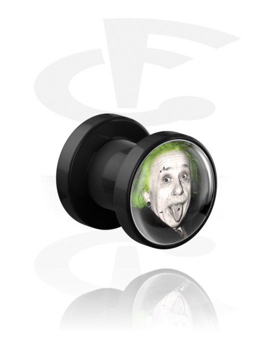 Tunnels & Plugs, Screw-on tunnel (acrylic, black) with pierced Einstein, Acrylic