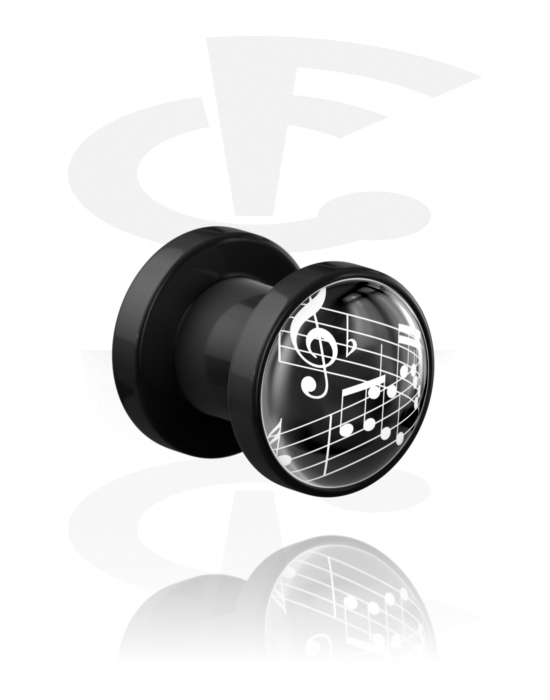 Tunnels & Plugs, Black Tunnel with note design, Acrylic