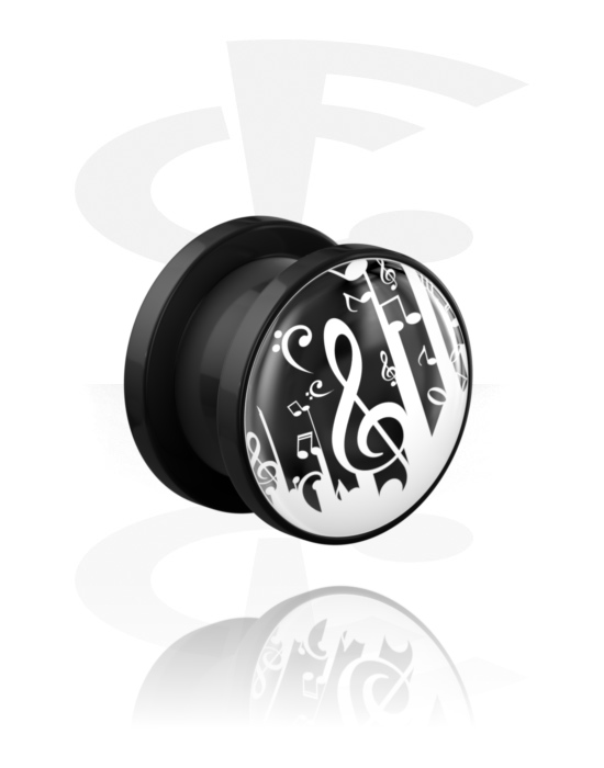 Tunnels & Plugs, Screw-on tunnel (acrylic, black) with clef motif, Acrylic