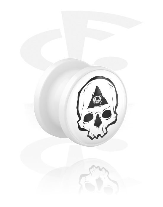 Tunnels & Plugs, Screw-on tunnel (acrylic, white) with skull design, Acrylic
