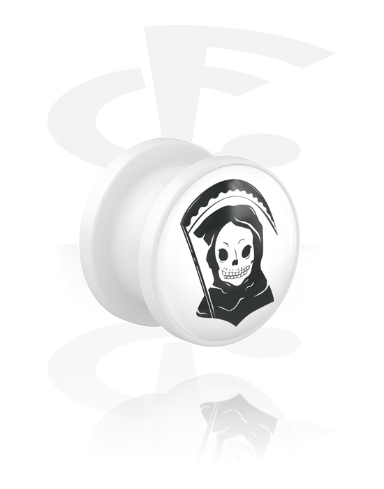 Tunnels & Plugs, Screw-on tunnel (acrylic, white) with motif "the Grim Reaper", Acrylic