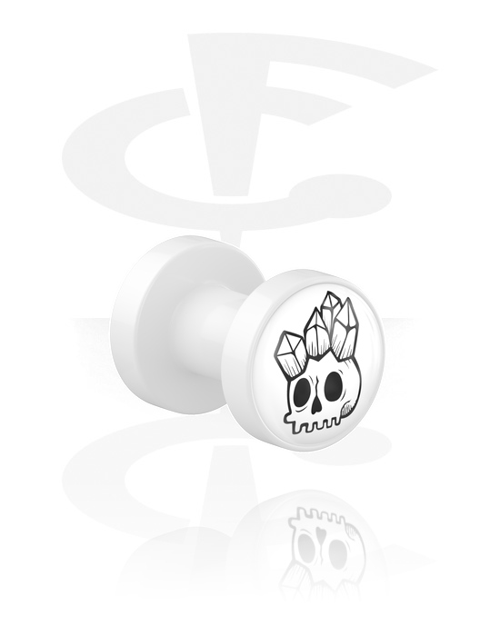 Tunnels & Plugs, Screw-on tunnel (acrylic, white) with skull design, Acrylic