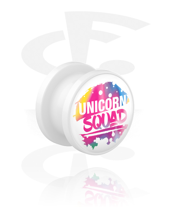 Tunnels & Plugs, Screw-on tunnel (acrylic, white) with "Unicorn squad" lettering, Acrylic