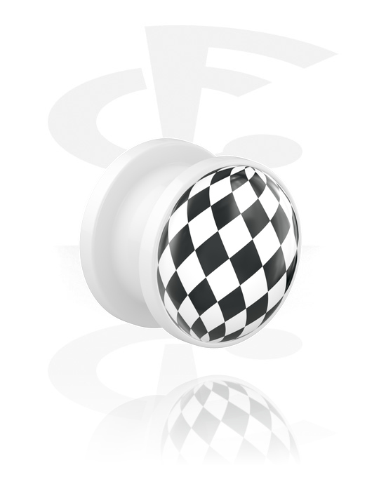Tunnels & Plugs, Screw-on tunnel (acrylic, white) with checkered pattern, Acrylic
