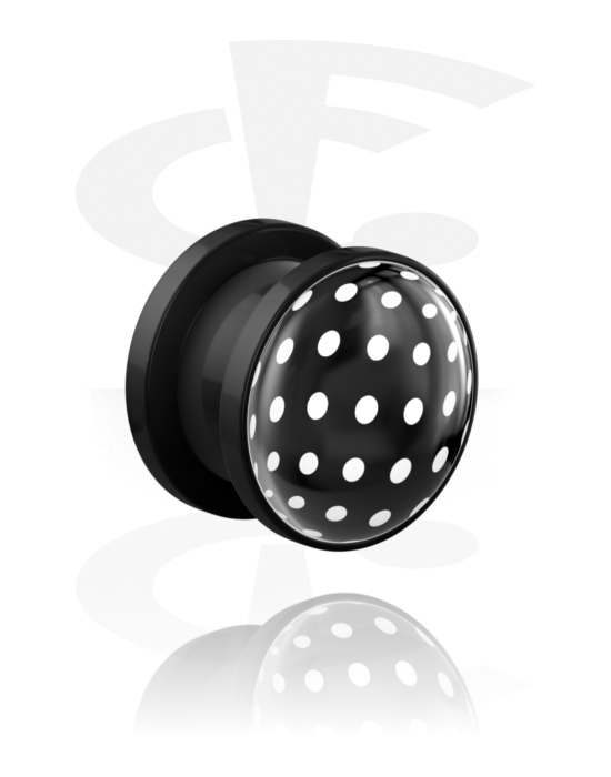 Túneles & plugs, Túnel Screw-on (acrílico, negro) con diseño de puntos, Acrílico