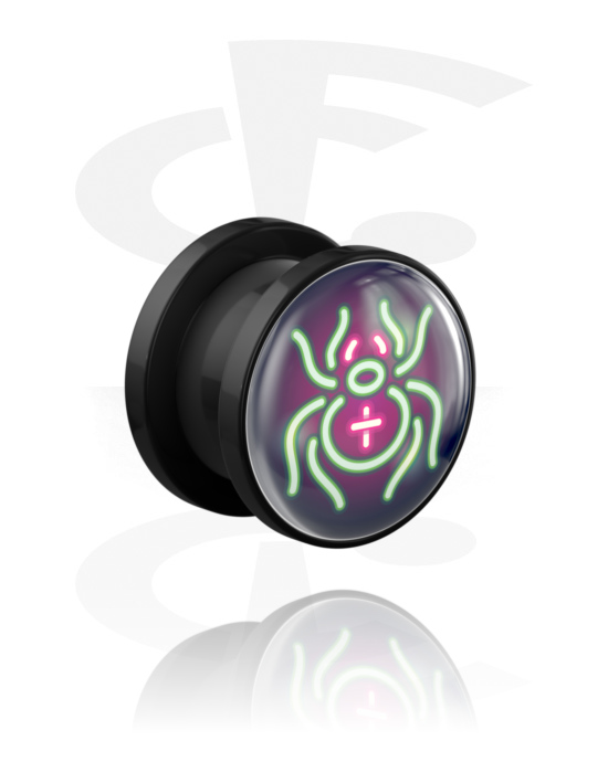 Tunnels & Plugs, Screw-on tunnel (acrylic, black) with motif "spider", Acrylic
