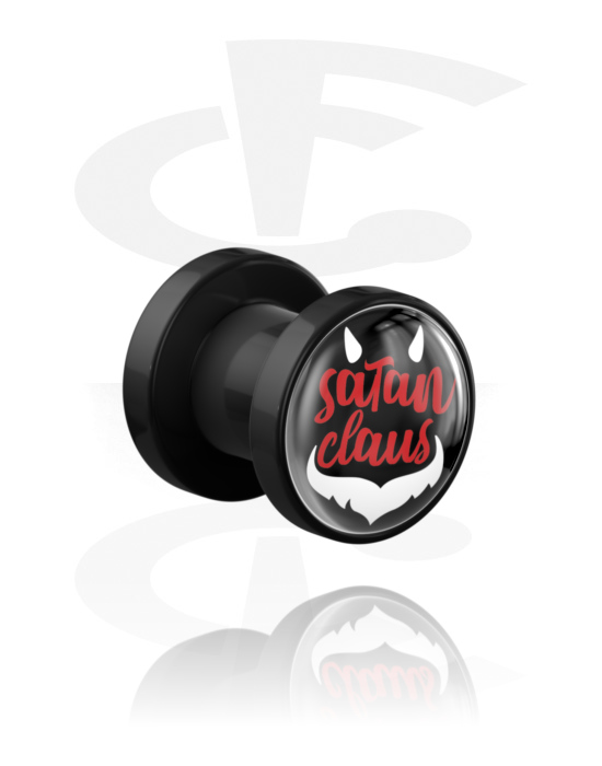 Tunnels & Plugs, Black Tunnel with Satan Claus Design, Acrylic