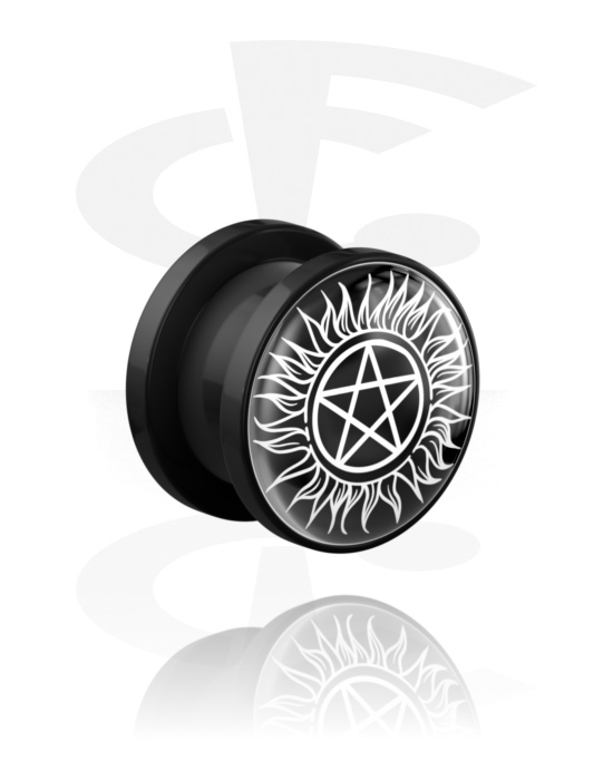 Tunneler & plugger, Skrutunnel (akryl, svart) med pentagramdesign, Akryl