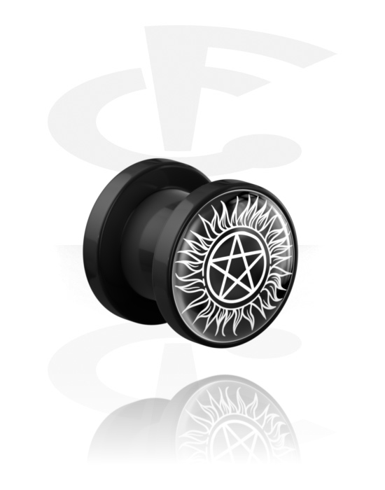 Tunneler & plugger, Skrutunnel (akryl, svart) med pentagramdesign, Akryl