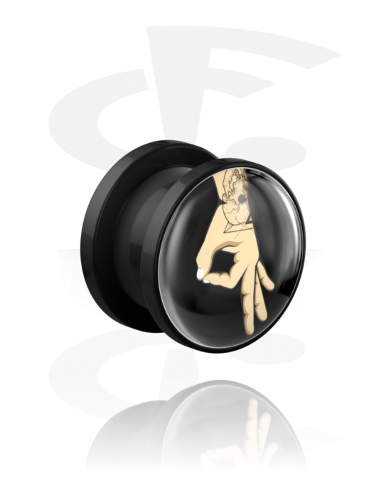 Tunnels & Plugs, Tunnel à filetage (acrylique, noir) avec design "jeu du rond", Acrylique