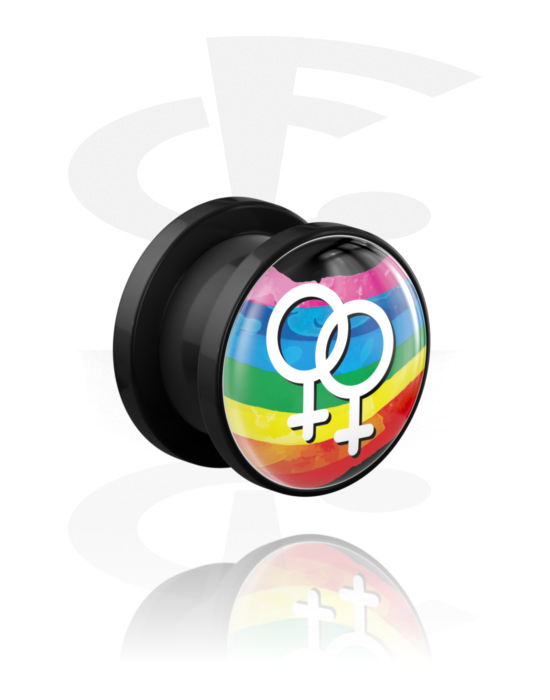 Tunnels & Plugs, Screw-on tunnel (acrylic, black) with Venus symbol and rainbow colours, Acrylic