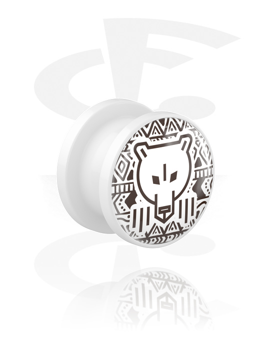 Tunnels & Plugs, Screw-on tunnel (acrylic, white) with bear design, Acrylic