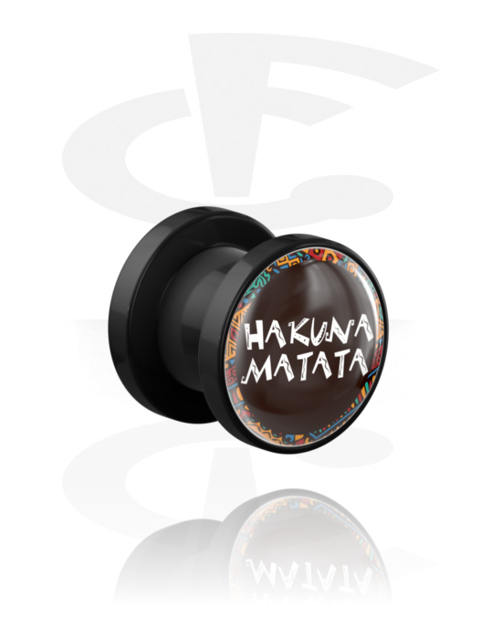Tunnels & Plugs, Tunnel à filetage (acrylique, noir) avec lettrage "hakuna matata" , Acrylique