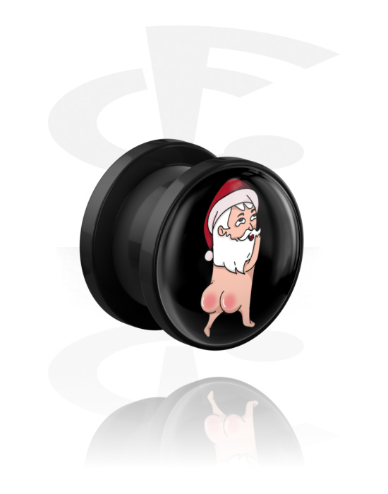 Tunely & plugy, Skrutkovací tunel (akryl, čierna) s motívom „nahý Santa Claus“, Akryl