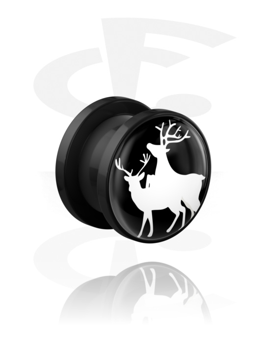 Tunnlar & Pluggar, Screw-on tunnel (acrylic,black) med Christmas design "naughty deers", Akryl