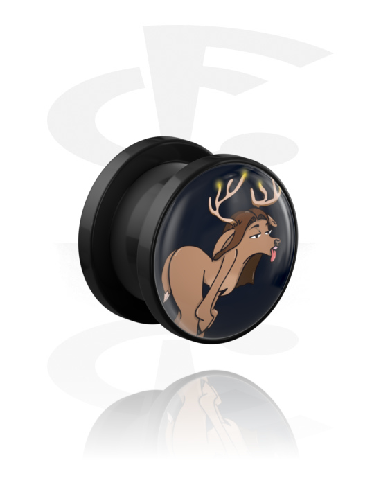 Túneles & plugs, Túnel Screw-on (acrílico, negro) con Diseño navideño "ciervo travieso", Acrílico