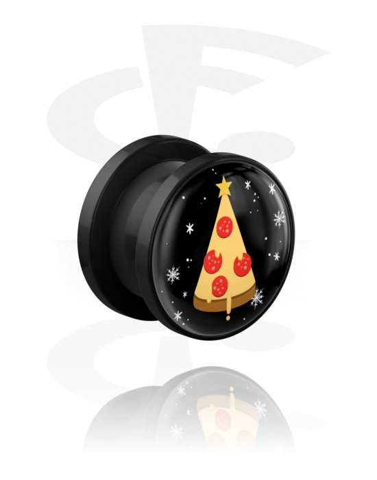 Tunnel & Plug, Tunnel con filettatura (acrilico, nero) con design pizza slice, Acrilico