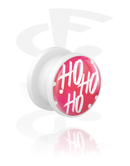 Tunnels & Plugs, Screw-on tunnel (acrylic, white) with "Ho ho ho" lettering, Acrylic