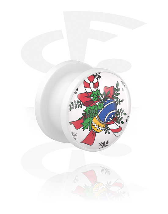 Tunnels & Plugs, Screw-on tunnel (acrylic, white) with Christmas design, Acrylic