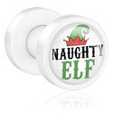 Tunnels & Plugs, Opschroefbare tunnel (acryl, wit) met opdruk ‘naughty elf’, Acryl