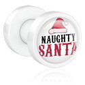 Tunnels & Plugs, Opschroefbare tunnel (acryl, wit) met Opdruk ‘naughty Santa’, Acryl