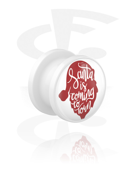 Tunnlar & Pluggar, Screw-on tunnel (acrylic, white) med "Santa is coming to town" lettering, Akryl