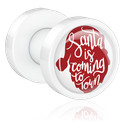 Tunnels & Plugs, Opschroefbare tunnel (acryl, wit) met Opdruk ‘Santa is coming to town’, Acryl