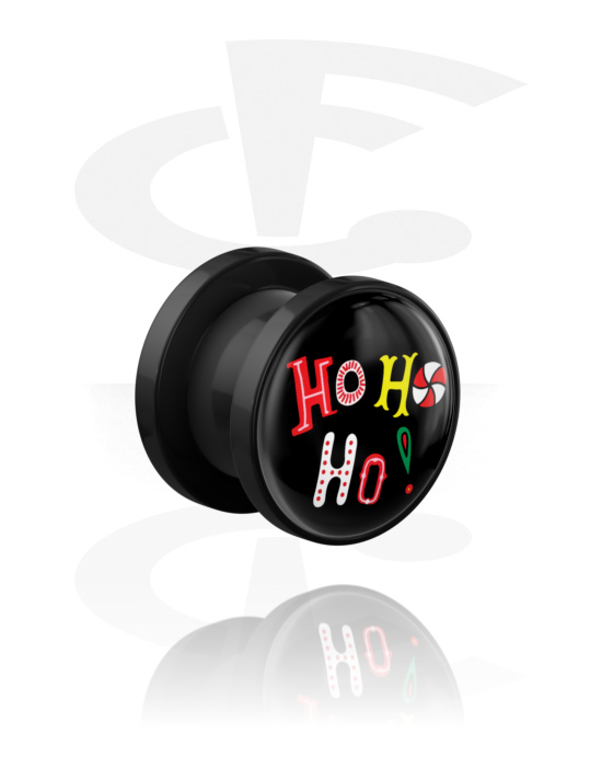 Tunnels & Plugs, Screw-on tunnel (acrylic, black) with "Ho ho ho" lettering, Acrylic