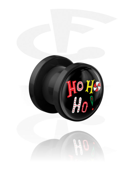 Tunnels & Plugs, Screw-on tunnel (acrylic, black) with "Ho ho ho" lettering, Acrylic