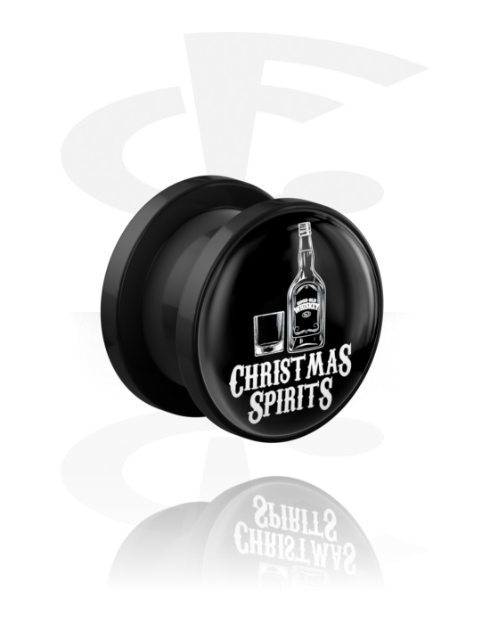 Tunnels & Plugs, Screw-on tunnel (acrylic, black) with "Christmas spirits" motif, Acrylic